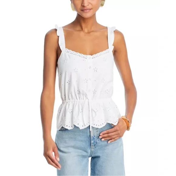 PAIGE Marsa Eyelet Embroidered Top White Size 0 NWT - Picture 2 of 6